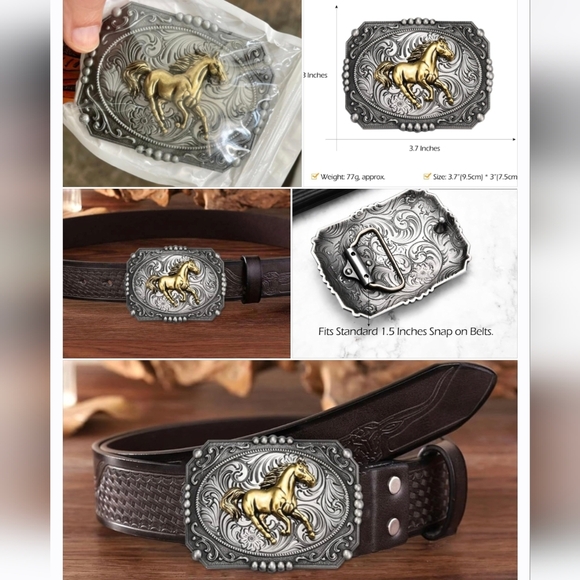 New Western Rodeo Horse equestrian belt buckle In Silver Or Gold main image 4
